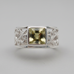 Bague de mariage en argent fin certifié motif géométrique plaqué rhodium or blanc améthyste zircon pierres précieuses - Product Image 1