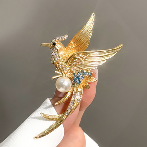 Broche de Ave del Paraíso Clásica, Pájaro Fénix Dorado, Pin Mate con Imitación de Perla, Regalo Unisex - Product Image 3