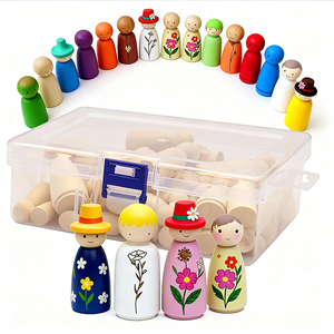 Figurines en bois peintes non finies, bois poli, 50 pièces, ensemble de poupées en bois DIY, assortiment - Product Image 1