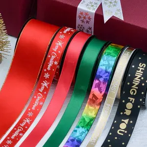 Ribest圣诞工艺品树木装饰包装礼品罗缎丝带带商标印花定制批发