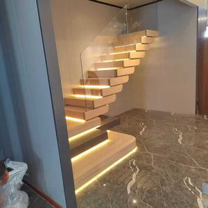 Escaliers pliants VIKO en chêne massif, garde-corps en verre flottant, style minimaliste moderne pour villa, installation DIY intérieure, <span class=keywords><strong>marches</strong></span> d'escalier en bois sur mesure - Product Image 3