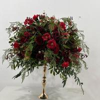Boule de fleurs artificielles haut de gamme personnalisable, faite à la main, rouge et verte, pour centre de table de mariage, événement ou décoration de Noël