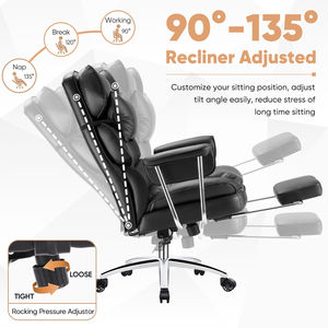 Chaise de bureau de direction à dossier haut à prix avantageux, chaise de travail de bureau ergonomique en cuir PU réglable avec roulettes - Product Image 4