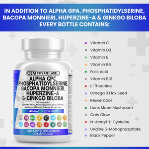 NAC viên nang Alpha gpc <span class=keywords><strong>Choline</strong></span> 300mg Phosphatidylserine bacopa monnieri viên nang Ginkgo Biloba viên nang huperzine một nấm OEM - Product Image 3