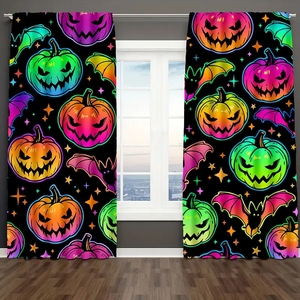 Cortinas Góticas de Halloween con Estampado de Conejo, Esqueleto, Polilla y Champiñón, Decoración de Ventanas, Cortinas de Terror para el Hogar, 2 Paneles Personalizables - Product Image 2