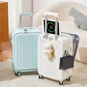 Multi-functional Travelling Trolley Luggage Front Opening ABS Bags With Cup Holder And USB Charging Fashion Style Suitcase