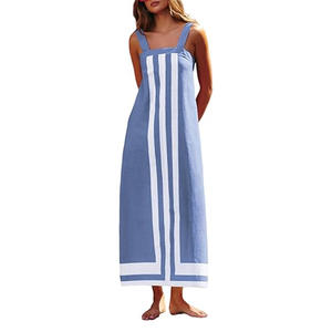 2025 verano moda nueva mujer elegante playa vacaciones vestido Sexy temperamento Color bloqueado Correa bohemio vestido largo - Product Image 5