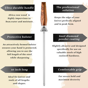 Aiguiseur de couteaux de 10 pouces, aiguiseur de couteaux de cuisine en <span class=keywords><strong>diamant</strong></span> de haute qualité, aiguiseur moderne avec manche en <span class=keywords><strong>bois</strong></span> de rose d'Afrique - Product Image 6