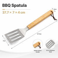 Ensemble d'outils de cuisson pour barbecue de camping en plein air, en acier inoxydable avec manche en bois, spatule à fentes, fourchette, pinces, ensemble d'outils de cuisine