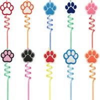 Pailles spirales Yama Paw Print – Indispensables pour décorer les boissons lors de fêtes et rassemblements – Grand format, style dessin animé coloré, en PET