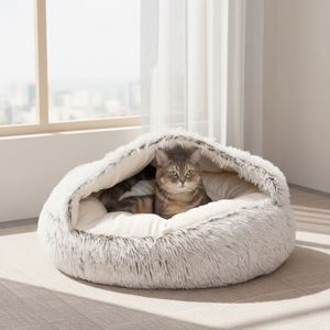 Winter Warm Solid Fashion Classic Eco-friendly Portable Removable Washable Long Haired Plush Semi-Closed <b>Shell</b> Cat and Dog Bed - Product Image 4