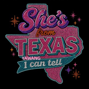 Applicazione Termoadesiva con Strass 'She's From Texas I Can Tell', Motivo in Cristallo, Patch Texas come Accessori - Product Image 3
