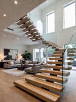 Escalier flottant minimaliste moderne avec garde-corps en verre trempé pour la décoration intérieure de villa, escaliers flottants courbes sur mesure