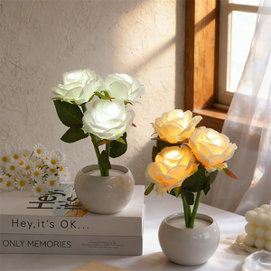 Rose Flower <strong>Night</strong> Light Portable Led Simulation Flower <strong>Pot</strong> Tabletop Decorative Desktop Ornaments - Product Image 3