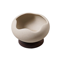 Kiezelschotelvormige snack schaal met houten voet 160ml steengoed noten schaal gebogen opening Wabi Sabi theetafel gedroogd fruit snoep schaal