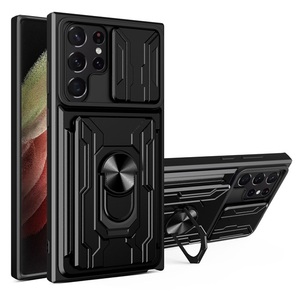 Étui de téléphone multifonction avec support d'objectif coulissant et fente pour carte <span class=keywords><strong>portable</strong></span>, coques arrière pour <span class=keywords><strong>Samsung</strong></span> S23 S24 S25 S26 Ultra - Product Image 1