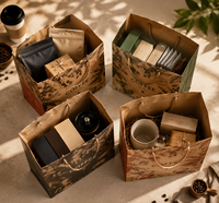 Sac de courses en papier kraft classique durable imprimé sur mesure avec poignées torsadées et fond carré pour l'emballage de vente au détail des cafés