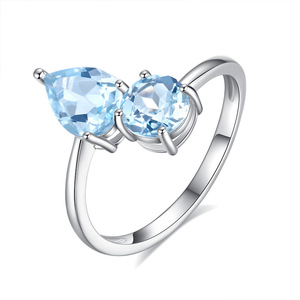 Bague ajustable 925 en argent sterling avec pierres naturelles géométriques taillées en poire et rondes, bijoux pour femme - Product Image 1