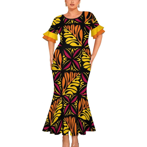 Double Cuff Round Neck Fishtail <b>Dress</b> High Quality Custom Polynesian Samoan Tribal Pattern Design Mermaid <b>Dress</b> - Product Image 5