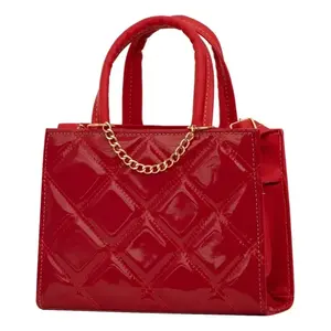 Bolso Bandolera Rojo Juvenil Fana, Acolchado con Patrón Geométrico, Cierre de Cremallera, Borla, Bolso de Hombro para Mujer, Uso Diario, Todas las Temporadas - Product Image 3