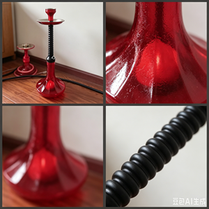 Cachimba Metálica Roja de un Solo Tubo con Manguera Flexible Negra, Accesorio Portátil para Fumar - Product Image 4