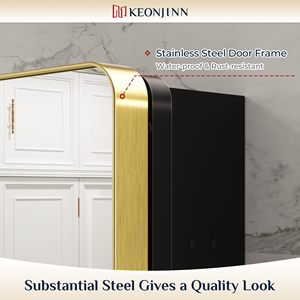 Elegante marco de metal en tonos dorados, gabinete de baño Rectangular de una sola Puerta, espejo de baño montado en la pared iluminado, esquinas redondeadas - Product Image 4