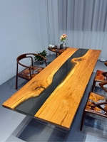 Plateau de table en bois massif de chêne français de haute qualité et résine époxy transparente noire - Premium pour salle à manger et bureau