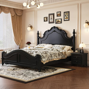 Perabot kamar tidur Ratu desain Modern tempat tidur kayu Solid ukuran King hitam Perancis kustom kayu polos untuk rumah apartemen - Product Image 5