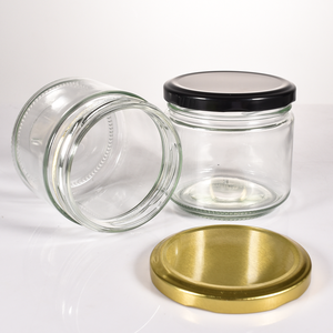Vente en gros de pots en <span class=keywords><strong>verre</strong></span> à large ouverture et parois droites de 10 oz (300 ml) avec couvercles en métal noir pour aliments, sauce salsa, miel, 33 cl - Product Image 4