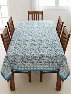 Ethnic Blue Floral Tablecloth Cotton Dining Table Cover Printed Table Linen Kitchen Decor Washable Table Cover - Product Image 3