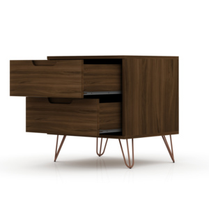 Nightstand Chestnut Brown Wood 2 <b>Drawer</b> Modern <b>Storage</b> Unit - Product Image 4