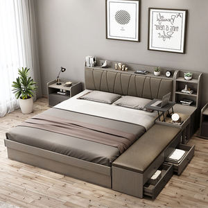 Cadre de lit Queen Size moderne haut de gamme avec tiroirs de rangement, style panneau bois, ensembles de meubles de chambre pour hôtel, appartement, maison ISO9001 JMY - Product Image 2