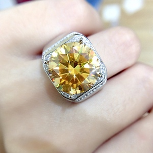 <strong>Silver</strong> 925 Original 10 Carat Brilliant Cut Diamond Test Past Shiny Yellow Moissanite Wedding <strong>Ring</strong> for <strong>Men</strong> Real Gemstone Jewelry - Product Image 4