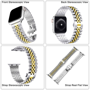 Bracelet de montre en acier inoxydable Upro pour Apple Watch séries 11 10 9, bracelet de luxe en métal plaqué or massif, 42 mm 44 mm - Product Image 5