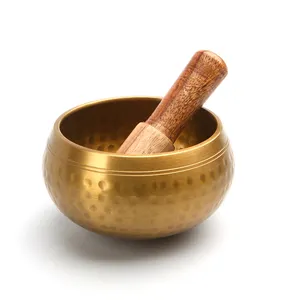 노래 그릇 수제 티베트 7 금속 일곱 황동 그릇 보름달 명상 사운드 세트 Bowles 손으로 만든 대형 골드 Np 의