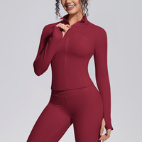 Veste de yoga pour femme avec logo personnalisé, fermeture éclair intégrale, manches longues, coupe ajustée, haut de sport respirant pour la course, la gym et le fitness