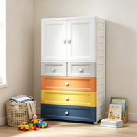 Armoire en plastique pour enfants, 2 portes, 4 tiroirs, 70x38x150CM, grande capacité, placard pour enfants, rangement pour vêtements et jouets de bébé, chambre d'enfant