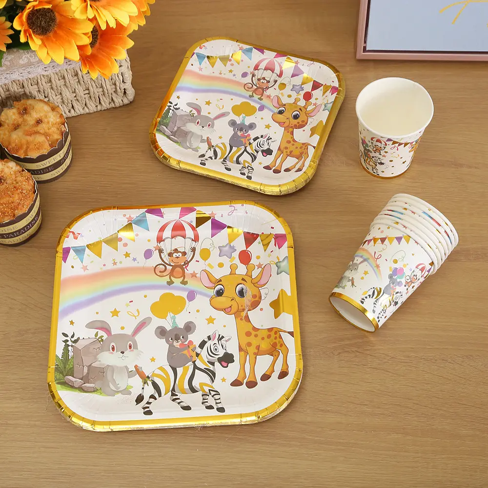 Animal Print Paper Plate Paper Cup Birthday Party Disposable Decoration Tableware Set