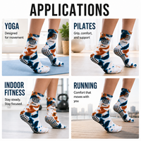 Chaussettes côtelées personnalisées tie-dye avec grip, logo imprimé, confortables, antidérapantes avec points en caoutchouc pour le yoga et le pilates féminin