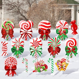 Décoration <span class=keywords><strong>de</strong></span> jardin <span class=keywords><strong>de</strong></span> <span class=keywords><strong>Noël</strong></span> avec nœud papillon, décorations bonbons menthe et piquets, panneau <span class=keywords><strong>extérieur</strong></span> pour pelouse et jardin, non toxique - Product Image 1