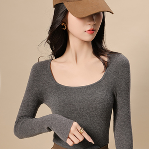 Maglietta da <span class=keywords><strong>donna</strong></span> autunnale a maniche lunghe in stile occidentale <span class=keywords><strong>con</strong></span> scollo ampio e <span class=keywords><strong>colletto</strong></span> quadrato, tinta unita. - Product Image 6