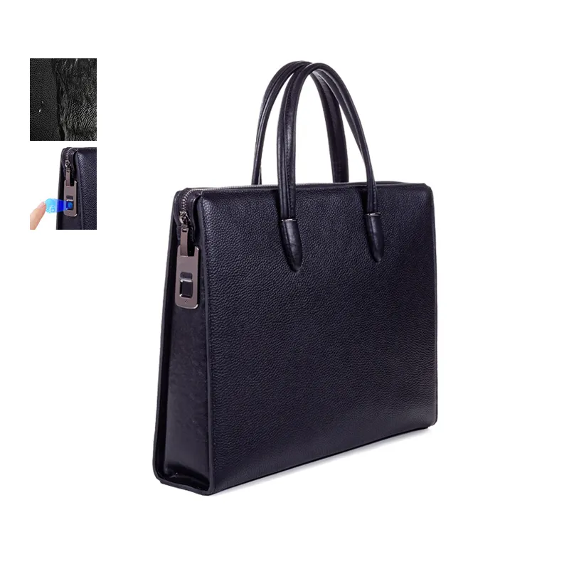 2024 New design Waterproof Anti Theft Fingerprint Lock custom office laptop bag lightweight documents genuine leather briefcase