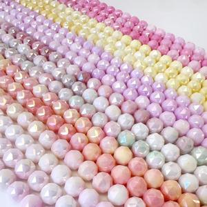 Perles de cristal rondes à 32 facettes de 8 mm, effet teinture à l'eau, avec perles d'espacement AB en verre couleur macaron pour bijoux artisanaux DIY - Product Image 1
