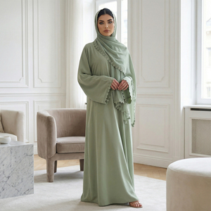 عباءة نسائية إسلامية من قماش النيدا مع زخارف الدانتيل من ميكسيزو، موديل 2026، عباءة مفتوحة للنساء المسلمات مع حجاب - Product Image 4