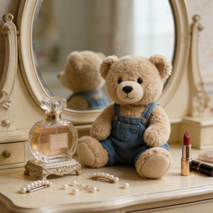 <span class=keywords><strong>Orsacchiotto</strong></span> Morbido in Peluche con Salopette in Denim Blu, Imbottitura in Poliestere e Cotone PP, Design Ricamato, Regalo per Compleanno o Baby Shower - Product Image 3