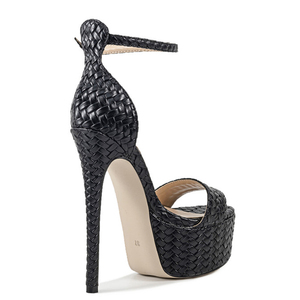 Sandales à plateforme épaisse et talons hauts fins, avec empeigne tressée et bride unique, sexy, pour femmes, grandes tailles 45, pour pieds larges - Product Image 5