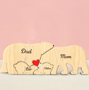 Puzzle en bois personnalisé en forme de famille d'ours, gravé avec les noms, décoration de table, cadeau pour la fête des mères - Product Image 4