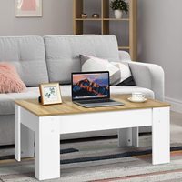 Table basse élévatrice blanche, meuble de rangement discret, avec compartiment de rangement