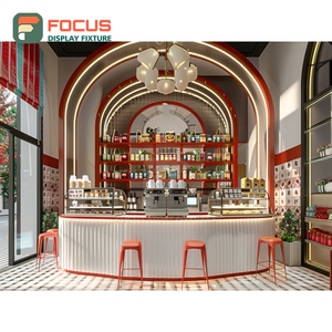 เคาน์เตอร์บริการกาแฟดีไซน์สร้างสรรค์ พร้อมชั้นวางเครื่องปรุงรส ลายไม้โอ๊ค สำหรับร้านกาแฟ - Product Image 3