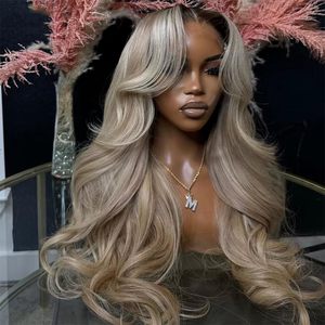 Parrucche all'ingrosso Ombre Brown Roots Ash Blonde in <span class=keywords><strong>Capelli</strong></span> Umani, Parrucca Frontale in Pizzo HD 13x6 Body Wave per <span class=keywords><strong>Donna</strong></span>, Senza Colla, con Pizzo Trasparente - Product Image 4